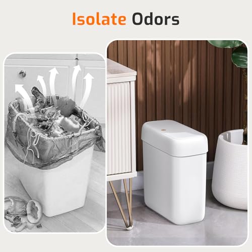 MOPALL Small Bathroom Trash Can with Lid, 2.6 Gallons / 10 L Slim Plastic Garbage Bin with Pop-Up Lid, Mini Waste Basket Can Dog Proof for Kitchen, Bedroom, Office, Laundry, Toilet, Rv, White - size: 2.6 Gallon