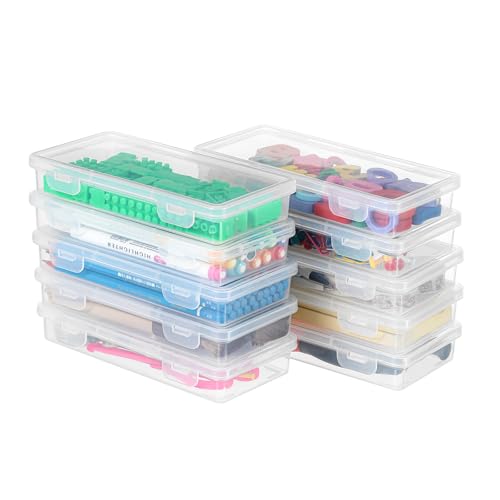 10 Pack Clear Plastic Pencil Case Pouch Box - Stackable Storage Organizer with Snap Lid for Pens, Markers, Beads, Jewelry, Stickers, Art Supplies, School Office Hobby Use, Rectangular Flat - size: Clear Rectangular Flat - 10 Pack