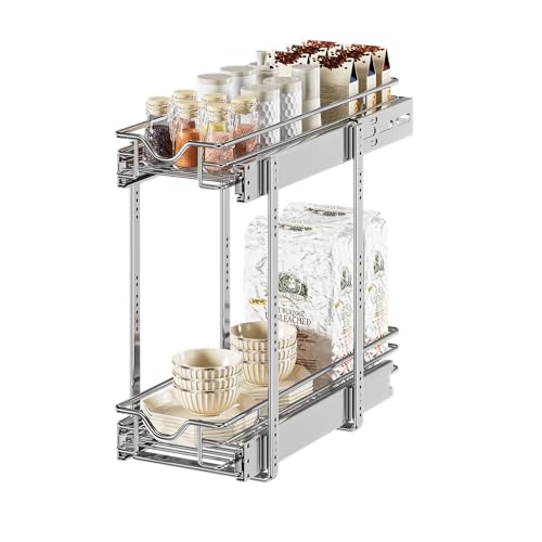 DINDON Pull Out Cabinet Organizer (7-1/2" W x 21-1/2"D), Cabinet Pull Out Shelves, 2 Tier Pull Out Drawers for Kitchen Cabinets, Wire Basket Slide Out Shelf for Cabinet Organization - size: 7-1/2"W X 21-1/2"D