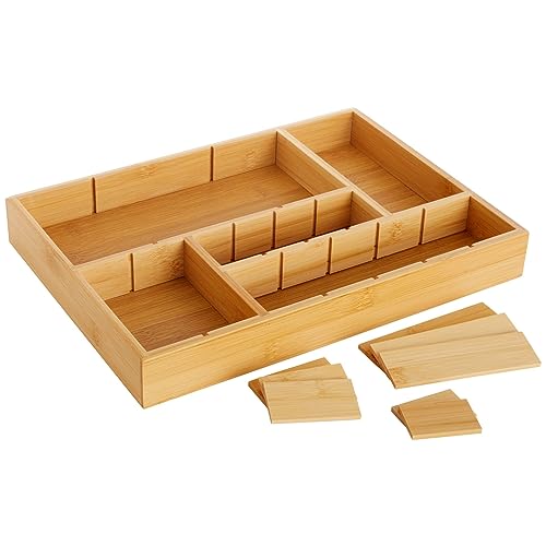 Juvale Drawer Organizer Tray - 8-Slot Drawer Divider for Utensils - Versatile Silverware Holder - Desk Tray for Office Supplies - 14 x 10 x 2 in, Brown, Bamboo - size: 14" x 10" x 2" inches