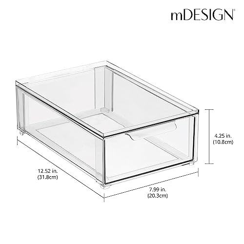 mDesign Plastic Stackable Bathroom Storage Organizer Bin with Pull Out Drawer for Cabinet, Vanity, Shelf, Cupboard, Cabinet, or Closet Organization - Lumiere Collection - 8 Pack - (Clear, 8 x 12 x 4) - size: 8 x 12 x 4 (Pack of 8)