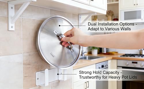 Stainless Steel Wall Mounted Cutting Board Holder Punch-Free Adhesive Multifunctional Kitchen Organizer Pot Lid Storage Rack 7" x 2.3" x 1.8" White - color: White