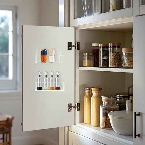 Acrylic Spice Rack Wall Mount-6 Inch, Clear Spice Shelf Storage Holder, 2 Pack Hanging Seasoning Rack Organizer for Cabinet Door, Cupboard or Wall Kitchen (Adhesive or Screw) - size: 6"- 2 Pack