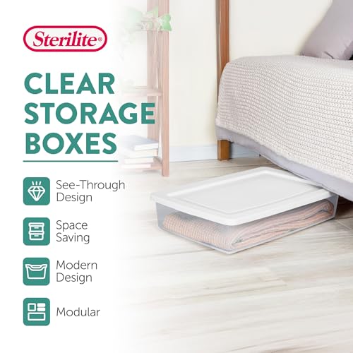 Sterilite 6 Pack Storage Box, 41 Quart Stackable Tote, Clear Plastic Container with Secure Snapping Lids for Home and Office Organization, White - size: 41 Quart, style: 6 Pack