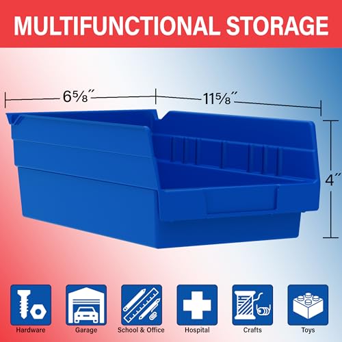 Akro-Mils 30130 Plastic Shelf Bins, Heavy Duty Storage Bins for Garage, Closet, and Drawer Organization, 12" x 6-1/2" x 4", Blue, 12-Pack - color: Blue