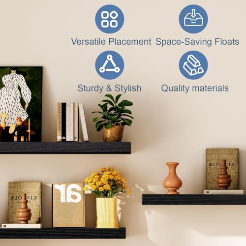 Floating Shelves Bathroom for Wall, Bathroom Shelves Over Toilet, Wall Shelves & Book Shelf, Hanging Shelf, Modern Wooden Wall-Mounted Small Floating Shelves, 12x7x1.5 in (Black, Set of 2) - color: Black, size: 12"(set of 2)