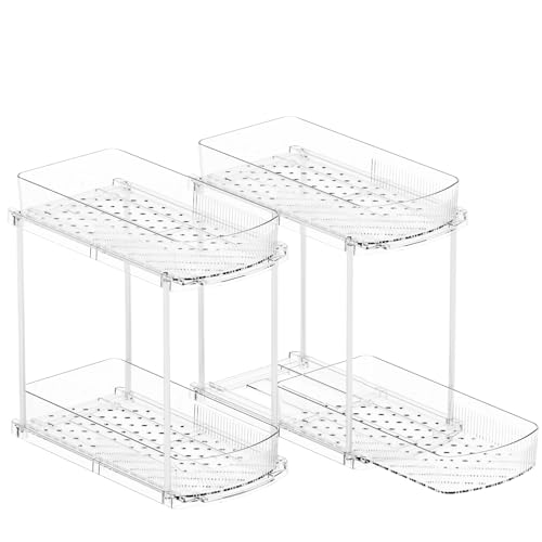 Yieach 2 Pack 13.8″ Deep 2 Tier Under Sink Storage Organizer,Large Pull Out Bathroom Organizers and Storage,Slide Out Acrylic Undersink Storage Shelf,Kitchen Under Sink Organizer for Cleaning Products - style: 2 Pack-2 Tier