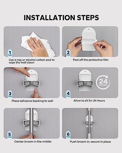 Plastic Broom Holder Wall Mount, White, 4 Count - color: White