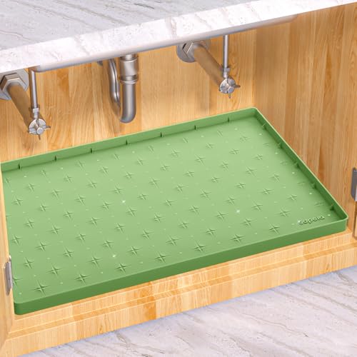 Sdpeia Under Sink Mat 34"×22" Waterproof Silicone Cabinet Liner & Sink Protector for Kitchen & Bathroom, Multi-Purpose Organizers Tray for Pets, Laundry, Cat Litter Mat - color: Avocado Green, size: 22"W x 34"L