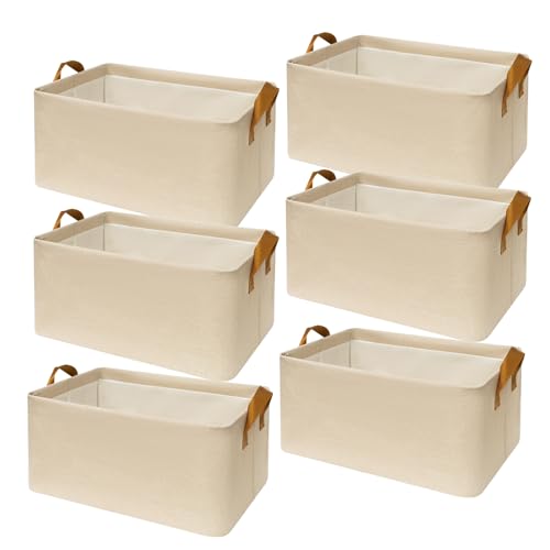 SNWDN 6 Pack Closet Cloth Storage Bins for Shelves,Large Storage Baskets for Shelves, Fabric Bins for Closet organization with Handles（ Beige 17''L x 12''W x 10''H） - color: Beige, size: Large（6 pack 17''L x 12''W x 10''H）