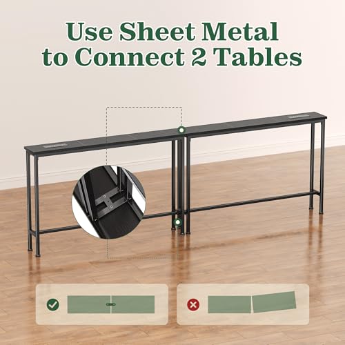 SUPERJARE 5.7 Inch Console Table with Outlet, Sofa Table, Behind Couch Table, 5.7 x 39.4 x 29.7 Inches, Metal Frame, Charging Station, for Living Room, Black - color: Black, size: 5.7''D x 39.4''W x 29.7''H