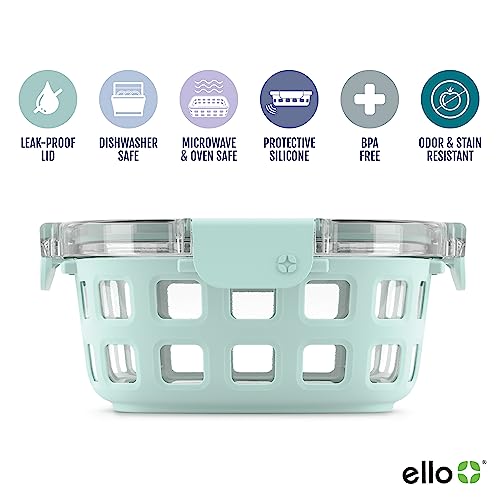 Ello Duraglass Mixed Meal Prep Sets Leak-Proof Glass Food Storage Containers with Silicone Sleeves and Airtight BPA-Free Lids, Dishwasher, Microwave, and Freezer Safe - color: Melon Mixed