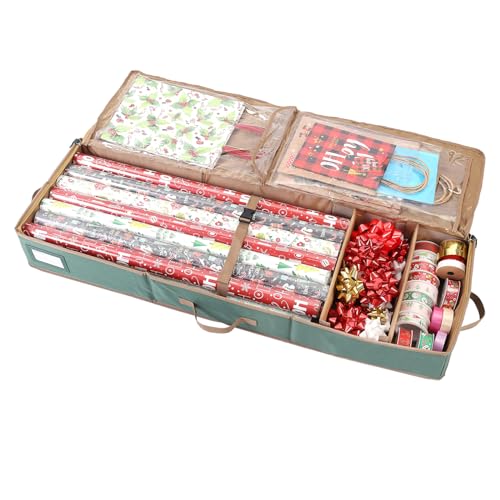 Sattiyrch Wrapping Paper Storage,600D Canvas Gift Wrap Paper Holder,Holds up to 20 Rolls,42W x 14D x 5H (Green) - color: Green