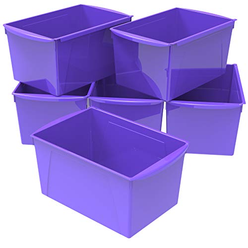 Storex Extra-Large Book Bin, Interlocking Plastic Organizer for Home, Office and Classroom, Purple, 6-Pack (71136U06C) - color: Purple, size: 6-Pack