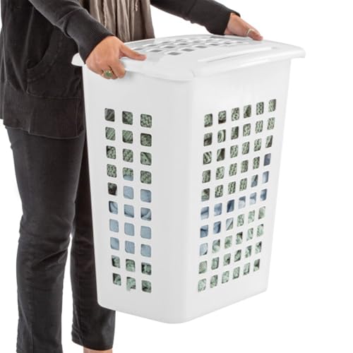 Sterilite 4-Pack LiftTop, Laundry Hamper for Clothes, Tall and Rectangular Plastic Basket with Lid, White - Large and Portable Storage Bin for Clothing and Towels - Ideal for Bathroom and Bedroom - size: 4 Pack