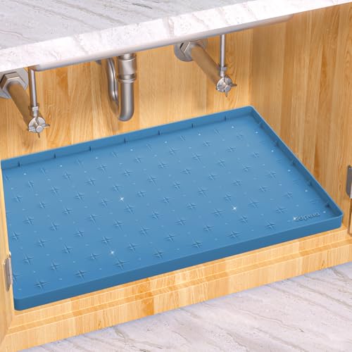 Sdpeia Under Sink Mat 31"×22" Waterproof Silicone Cabinet Liner & Sink Protector for Kitchen & Bathroom, Multi-Purpose Organizers Tray for Pets, Laundry, Cat Litter Mat - color: Ocean Blue, size: 22"W x 31"L