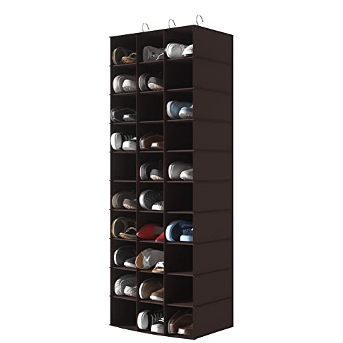 coastal rose Hanging Shoe Closet Organizer, 30 Sections Hanging Closet Organizers and Storage Shelves, Space Saving Shoe Rack Holder Hanger, Coffee - color: Coffee