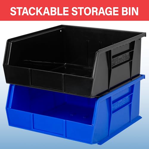 Akro-Mils 30235 AkroBins Plastic Storage Bins, Space-Saving Stackable Bins for Garage, Pantry, Craft Organization, 11" x 11" x 5", Stone, 6-Pack - color: Stone