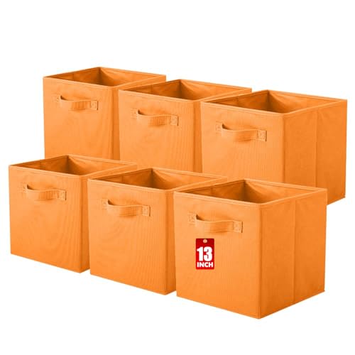 ShellKingdom Storage Bins, Foldable Fabric Storage Cubes And Cloth Organizer Drawer For Closet And Toys, 13 X 13 X 13 INCH, 6 Pack (Orange) - color: Orange, size: 6 (13inch)