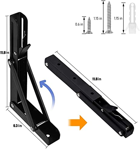 Folding Shelf Brackets - 12 Inch 4 Pcs Heavy Duty Shelf Brackets, Collapsible Shelf Bracket, DIY Wall Mounted Foldable Shelf, Table Brackets, Space Saving with Screws - size: 12 Inch- 4 Packs