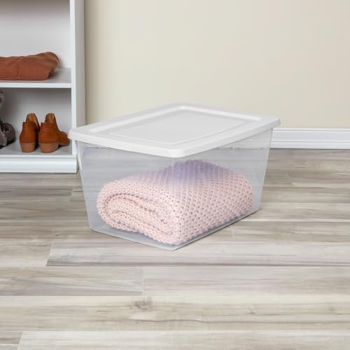 Sterilite 18 Pack Storage Boxes, Clear Plastic Stackable Containers, Lightweight Home Organizers with Snap Lids, 58 Quart, White - size: 58 Quart, style: 18 Pack