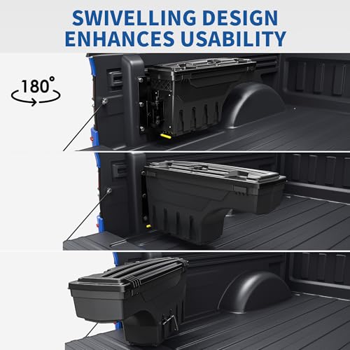 oEdRo Truck Bed Storage Tool Box Fits 2015-2026 Ford F150 Driver Side, 180 Degree Rotation Rear Tool Boxs with Lockable Lid & Password Padlock, Black Waterproof Wheel Well Storage - size: Driver Side
