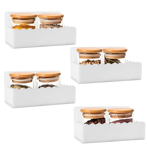 6 inch Spice Rack Wall Mounted,4 Pack Spice Organizer Shelf for Stove Cabinet Pantry Door, Adhesive or Screw Hanging Wall Spice Shelf Storage Holder in Kitchen and RV - White Color - color: White, size: 6"