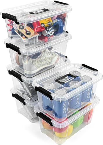 EOENVIVS Plastic Storage Bins with Lids 6 Pack Storage Organizer, 7 Quart Stackable Storage Boxes with Buckle Lids and Handle easy for Home Office Pantry Organization, Clear