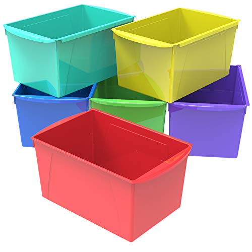 Storex Extra-Large Book Bin, Interlocking Plastic Organizer for Home, Office and Classroom, Assorted Colors, (71126E06C) (Pack of 6) - color: Assorted, size: 6-Pack