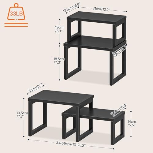 HOOBRO Cabinet Organizer Shelf, Set of 4 Kitchen Counter Shelves, Expandable Kitchen Storage, Stackable Spice Rack, for Kitchen, Countertop, Office Desk, Living Room, Black BK20TLP201 - color: Black