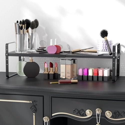 Expandable Cabinet Shelf Organizer Adjustable Metal Spice Rack Stackable Freestanding Counter Storage Shelves for Kitchen Cabinet Under Sink Office Desk (Black - 3Pack - L16.5-27'' * W8'' * H9.6'') - color: Black - 3pack - L16.5-27'' * W8'' * H9.6''