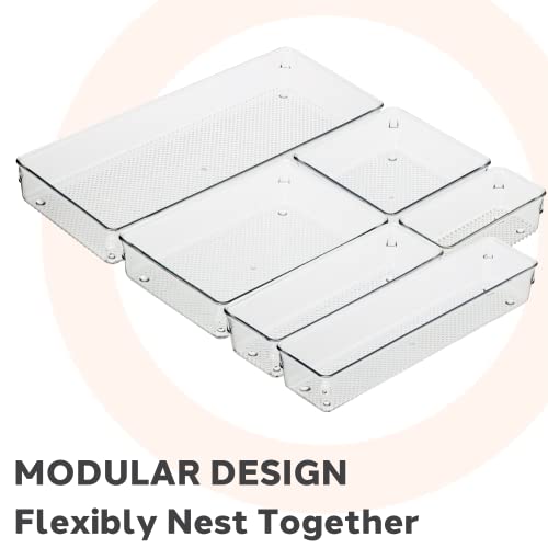 Oggi Clear Drawer Organizer - 6" X 15" - Ideal for Organizing Kitchen Drawers, Office, Desk, Silverware, Kitchen Utensils, Cosmetics and Bathrooms (Pack of 2) - size: 6" by 15" (Pack of 2)