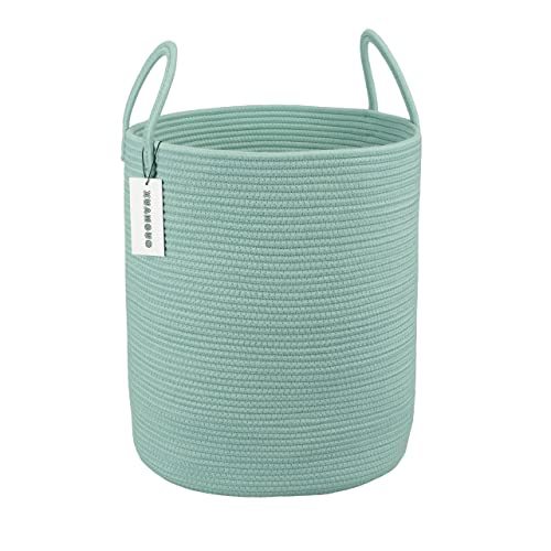 XUANGUO Cotton Rope Laundry Basket Hamper for Clothes Woven Storage Basket for Living Room Bedroom Boho Tall Rope Baskets for Blanket Toys Pillow Towels Baby Nursery Hamper Bin Large light green - color: light green, size: Regular