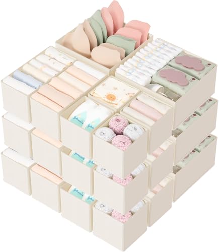 Criusia Drawer Organizer 18-Piece Set, Dresser Organizer for Baby Clothes, Foldable Closet Storage & Drawer Dividers for Underwear, Socks, Nursery (Beige) - color: Beige