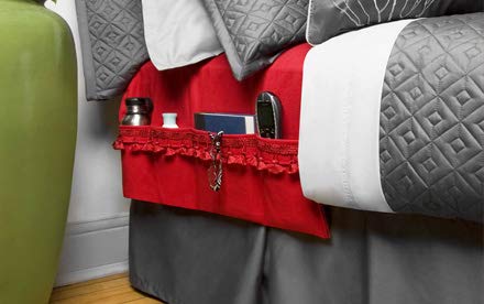McNair D.B.B. Bedside Storage Organizer/Caddy extends from the left side of the bed to the right side. It provides easy access to remote controls, eye glasses, books, cell phones, water bottles, etc. - size: Queen
