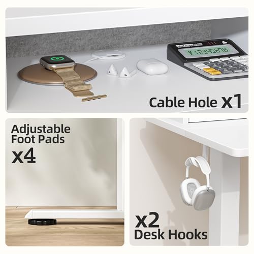 TIQLAB Standing Desk with Two Drawers, Stand Up Standing Desk Adjustable Height, Electric Sit Stand Table with Storage Shelf and Splice Board, 63 * 24 inch, White - color: White, size: 63*24 inch without keyboard tray