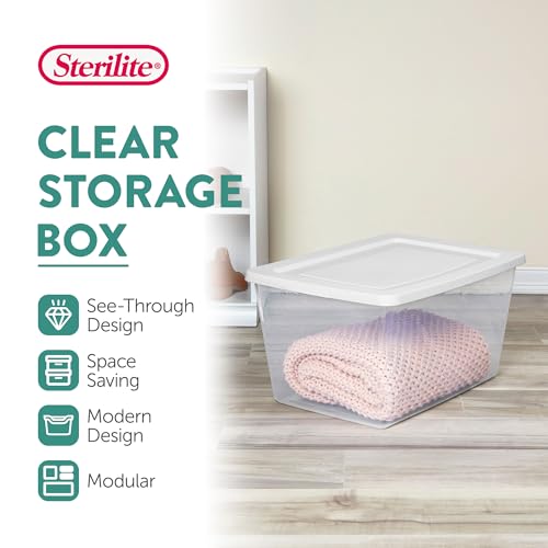 Sterilite 18 Pack Storage Boxes, Clear Plastic Stackable Containers, Lightweight Home Organizers with Snap Lids, 58 Quart, White - size: 58 Quart, style: 18 Pack