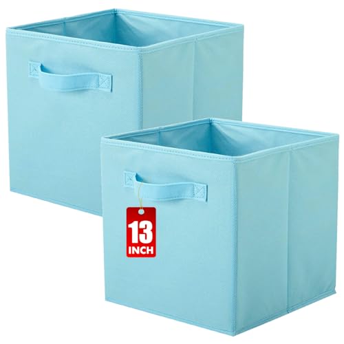 ShellKingdom Foldable Fabric Storage Cubes And Cloth Organizer Drawer For Closet And Toys, 13 X 13 X 13 INCH, 2 Pack (Light Blue) - color: Light Blue, size: 2 (13inch)