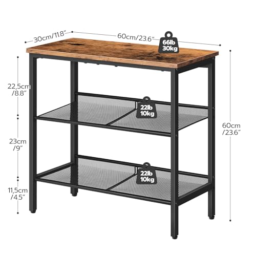 HOOBRO End Table, 3-Tier Narrow Side Table, Nightstand with 2 Flat or Slant Adjustable Shelves for Small Spaces, Hallway, Living Room, Bedroom, Sturdy, Easy Assembly, Rustic Brown and Black BF23BZ01G1 - color: Rustic Brown + Black