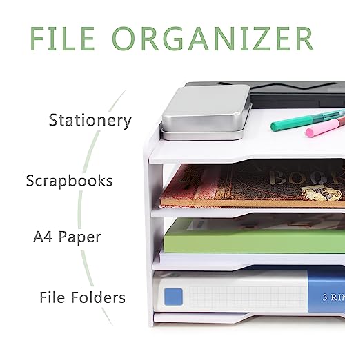 SONGWAY Scrapbook Paper Organizer 12x12-4 Tier File Organizer for Desk, 12x12 Stackable Scrapbook Paper Storage Trays, Desktop File Storage Cube for Home Office School - size: 4 Tier
