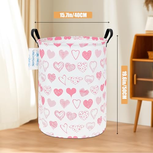 LANGYASHAN Laundry Basket Canvas Fabric Collapsible Organizer Basket for Storage Bin Toy Bins Gift Baskets Bedroom Clothes Children Nursery Hamper (Angel Heart) - color: Round Angel Heart