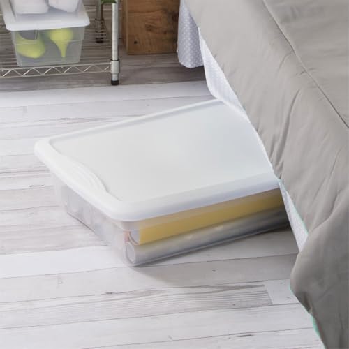 Sterilite 18 Pack Storage Box, 41 Quart Stackable Tote, Clear Plastic Container with Secure Snapping Lids for Home and Office Organization, White - size: 41 Quart, style: 18 Pack