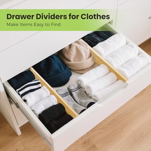 Fyvva Drawer Divider, Adjustable Bamboo Kitchen Drawer Organizer, Spring Loaded Drawer Organizer, Dresser Separators for Kitchen, Bathroom, Clothes, Office Desk Storage (Natural, 4 Pack Large) - size: 4 Pack Large