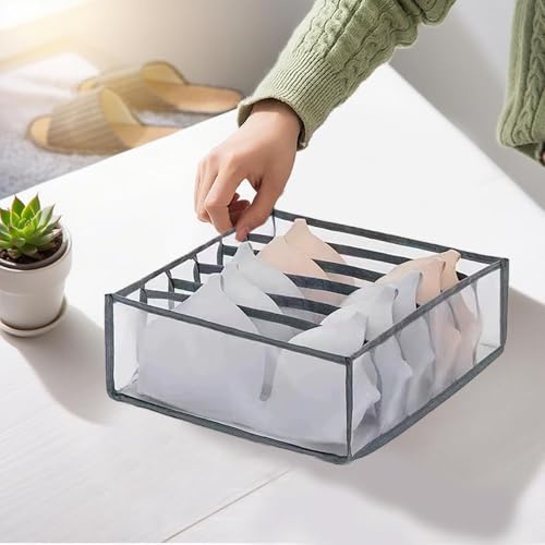 1-Piece 6-Grid Foldable Drawer Organizer - Grey Storage Box for Underwear, Bras & Socks, Closet Divider for Wardrobe Organization - color: Gray-1, size: 6-grid