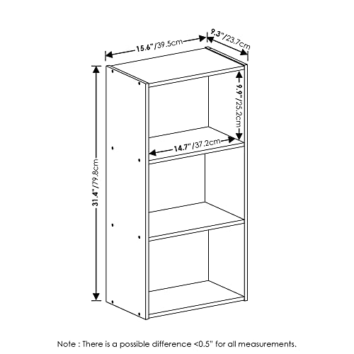 Furinno Luder 3-Tier Open Shelf Bookcase, French Oak - color: French Oak, size: 3-Tier, 9.3 x 16 x 31.4
