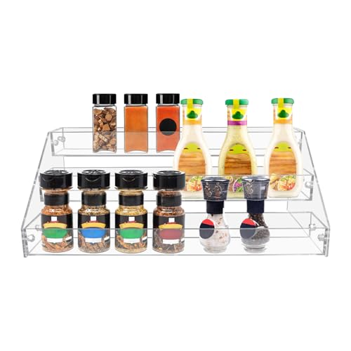 PMMASTO Tiered Spice Rack, Seasoning Organizer, Clear Acrylic Vertical Shelves Can Organizer for Countertop, Cabinet, Pantry, Kitchen Organization and Storage - 3 Tier - size: 3 Tier - inner width 1.93''