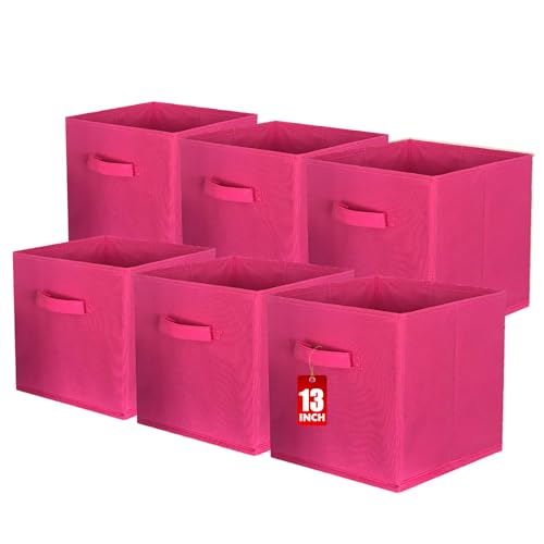 ShellKingdom Foldable Fabric Storage Cubes and Cloth Organizer Drawer for Closet and Toys, 13 X 13 X 13 INCH, 6 Pack (Fuchsia) - color: Fuchsia, size: 6 (13inch)