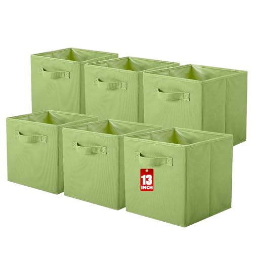 ShellKingdom Storage Bins, Foldable Fabric Storage Cubes And Cloth Storage Organizer Drawer For Closet And Toys Storage, 13 X 13 X 13 INCH, 6 Pack (Green) - color: Green, size: 6 (13inch)