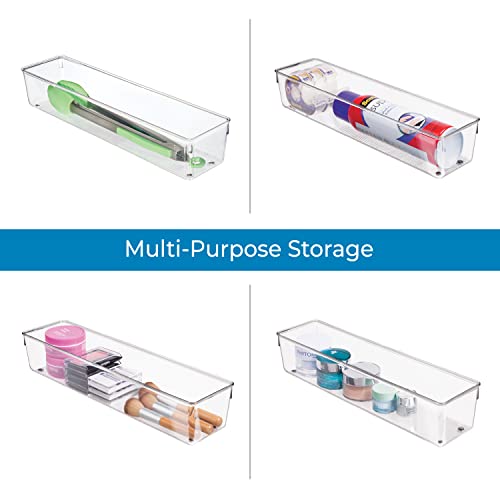 iDesign Recycled Plastic Drawer Organizer, Set of 2, The Linus Collection – 4" x 16" x 3", Clear Bins - size: 4 x 16 x 3, style: Pack of 2