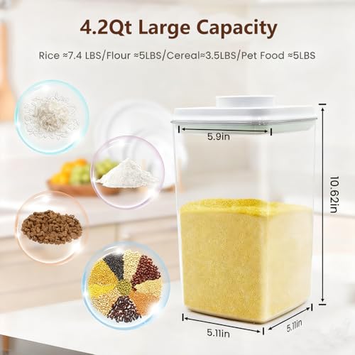 Melovom 4 Pcs Large Pop Airtight Food Storage Containers Set with Lids, 4.2Qt/4L Food Containers with Scoop, Kitchen Pantry Organization and Storage, BPA Free Stackable Cereal Container (4 * 4.2Qt) - color: gray, 4*4.2Qt
